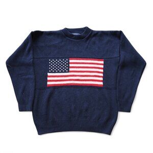 American Creations Vintage Patriotic USA Flag Knit Sweater Men’s L Made in USA